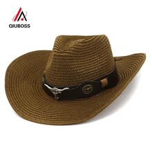 QIUBOSS, унисекс, бумажные ковбойские шляпы с широкими полями, солнцезащитная Кепка для мужчин и женщин, Пляжная Панама, солнцезащитная Кепка, джазовая соломенная шляпа Sombrero