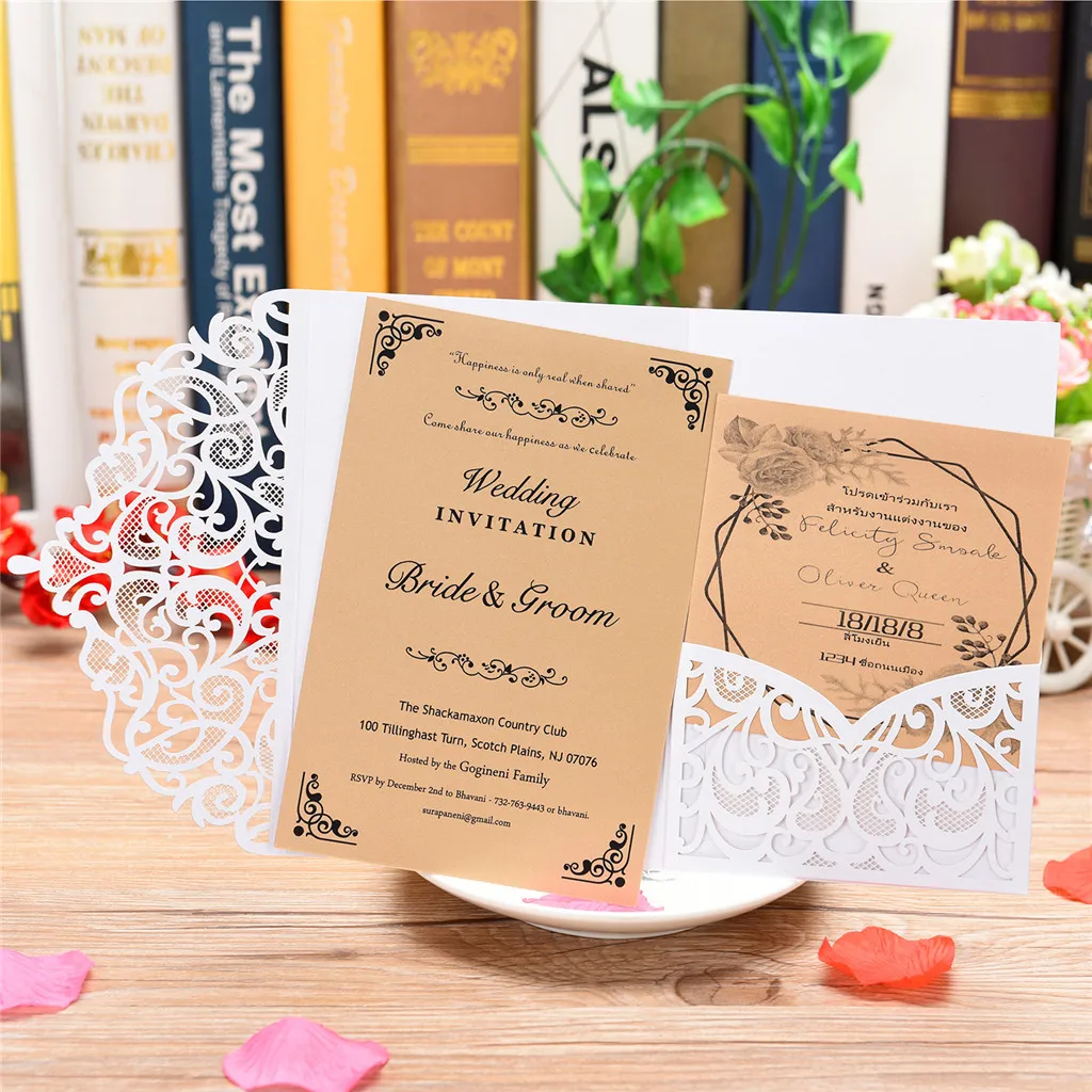 

European Openwork Wedding Invitation Creative Birthday Card Invitation 10pcs Invitations Card Print Envelopes Wedding Party DIY