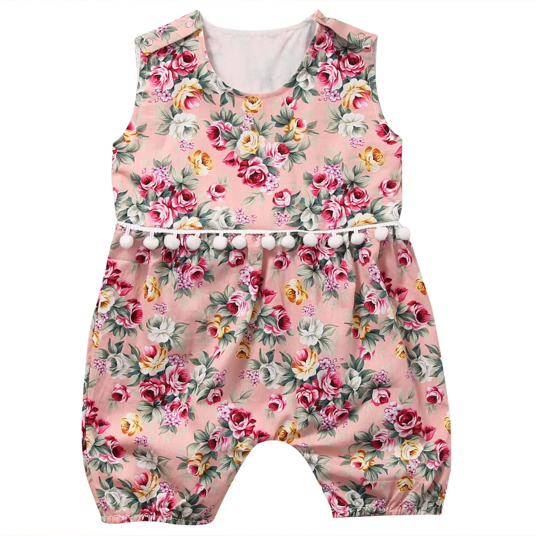 Summer Newborn Baby Girls Floral Romper Sleeveless Flower Tassels