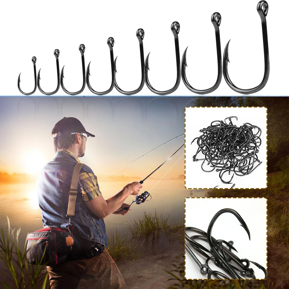 Lot 100pcs 5 Sizes Carbon Steel Fishing Bait Sharpened Hook Fishhook Jig Lures