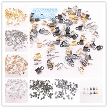 200 шт. 3,5x7/2,5x5,5 мм маленький кончик кончика шнура складывается через трехпроводную застежку обжимной разъем для бисера DIY Изготовление ювелирных изделий для аксессуаров