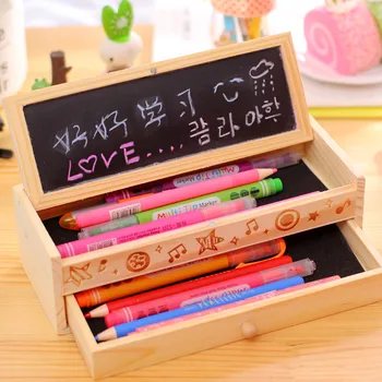 

Creative Fashion Wooden Pencil Case Large Capacity Multi-function 2 Layer Pencil Box Kawaii Stationery Gift for Chil Student