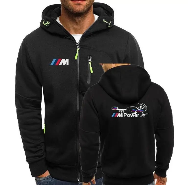 

Men's Hoodies Tracksuit Motorsport Power Print Autumn Winter Drawstring Hooded Sweatshirt Long Sleeve Zip Slim Coat Male Jacket