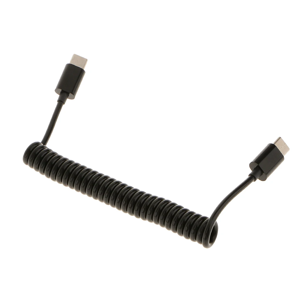 MagiDeal USB 3.1 Type-C Male to USB 3.1 C Male Plug Sync Data Cord Spiral Cable Black