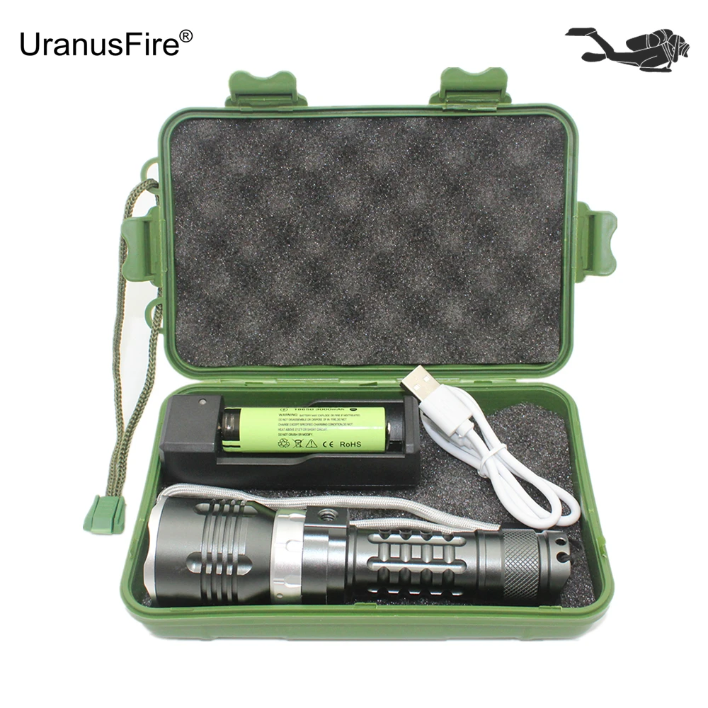 

Scuba Light Diving Flashlight Cree XM-L2 U2 LED Dive Torch Underwater Flashlight Waterproof Diving Lamp + 18650 Battery +Charger