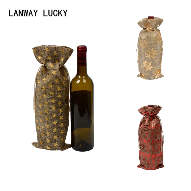 6 X14 Natural Jute Wine Bags Burlap Drawstring Bottle Covers 6 X14 Natural Jute Wine Bags Burlap Drawstring Bottle Covers Weddings Party Champagne