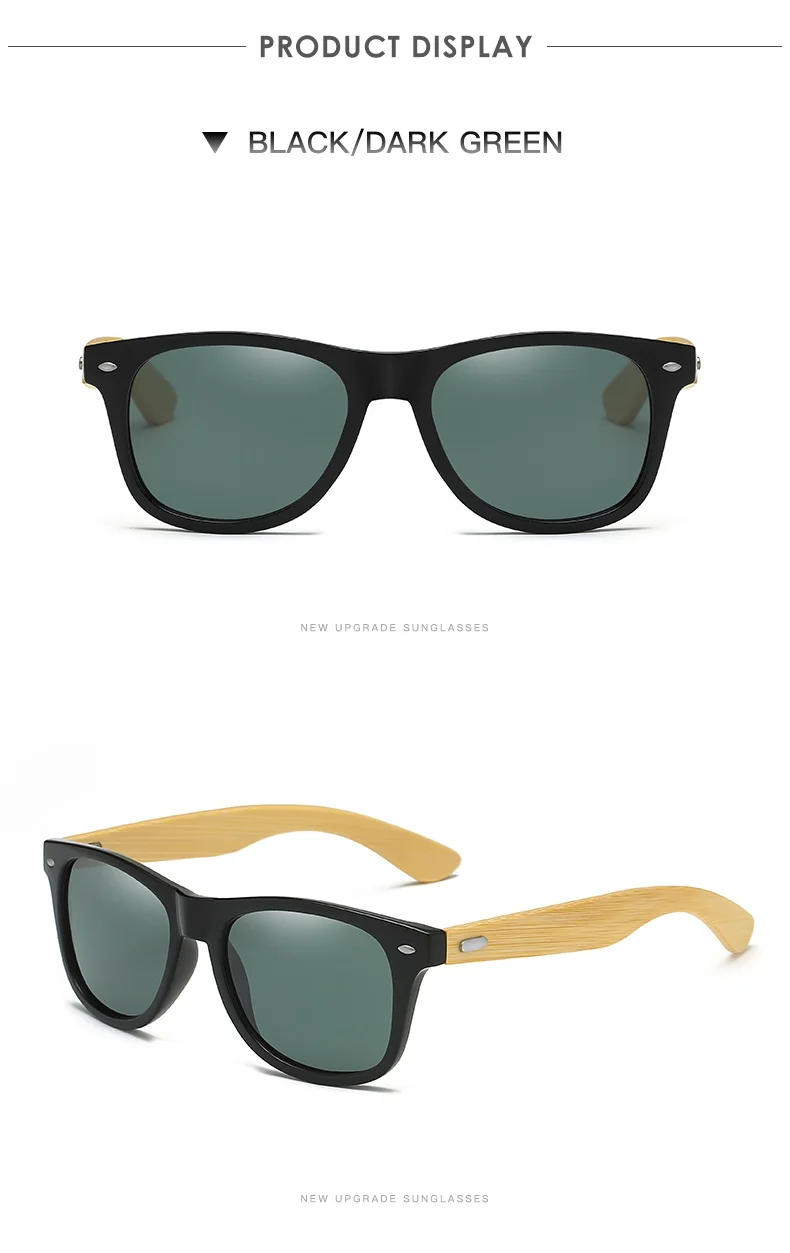 Black-GreyGreen Новые поляризационные бамбуковые солнцезащитные очки фотохромные мужские солнцезащитные очки в деревянной оправе женские брендовые Оригинальные очки Oculos de sol masculino - Цвет линз: Black-GreyGreen