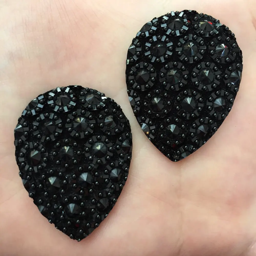 

8PCS Resin 30*40mm Oval black flower Flat back rhinestone DIY Wedding 2 hole applique ornament crafts SF511