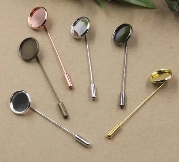 60sets Fit 18mm round blank setting base long brooch lapel pin diy 50mm