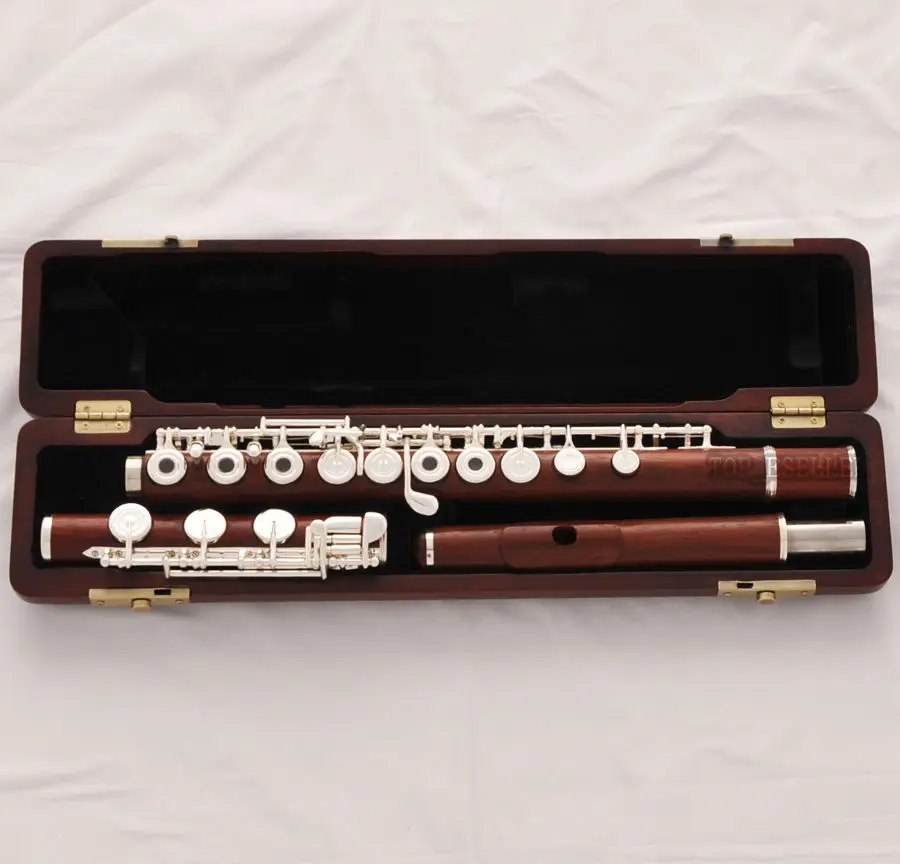 

Professional Grenadilla Rose Wooden Flute Open Hole B foot Split E New Wood Case
