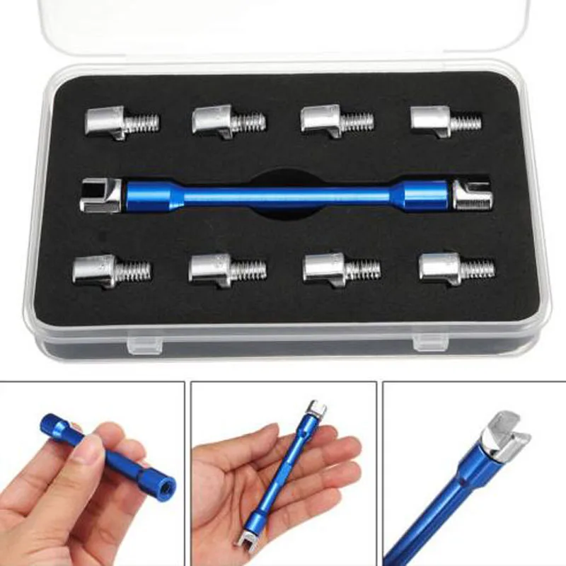 

1 Set Blue Motorcycle Spoke Wrench And 10 Pieces Hardened Tips 5.0~6.8 For Most Motorbikes