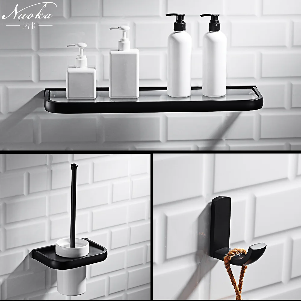 Black multi-function corner showe shelf  toilet paper holder bath folding towel rack wall hanging retro bathroom pendant set