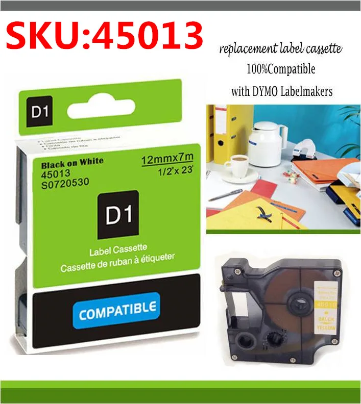 High quality DYMO D1 12mm 45013 label tape black on white DYMO tape
