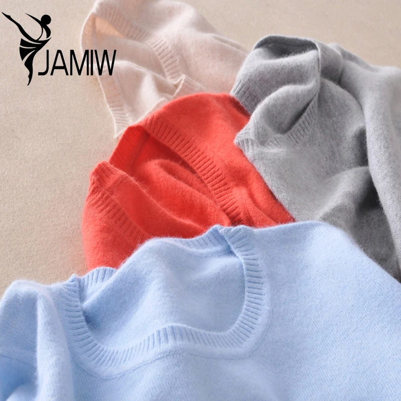Cashmere wool Sweater Women Sweaters and Pullovers female Fashion o-neck sweater solid Color Long sleeve Knitted clothes | Женская