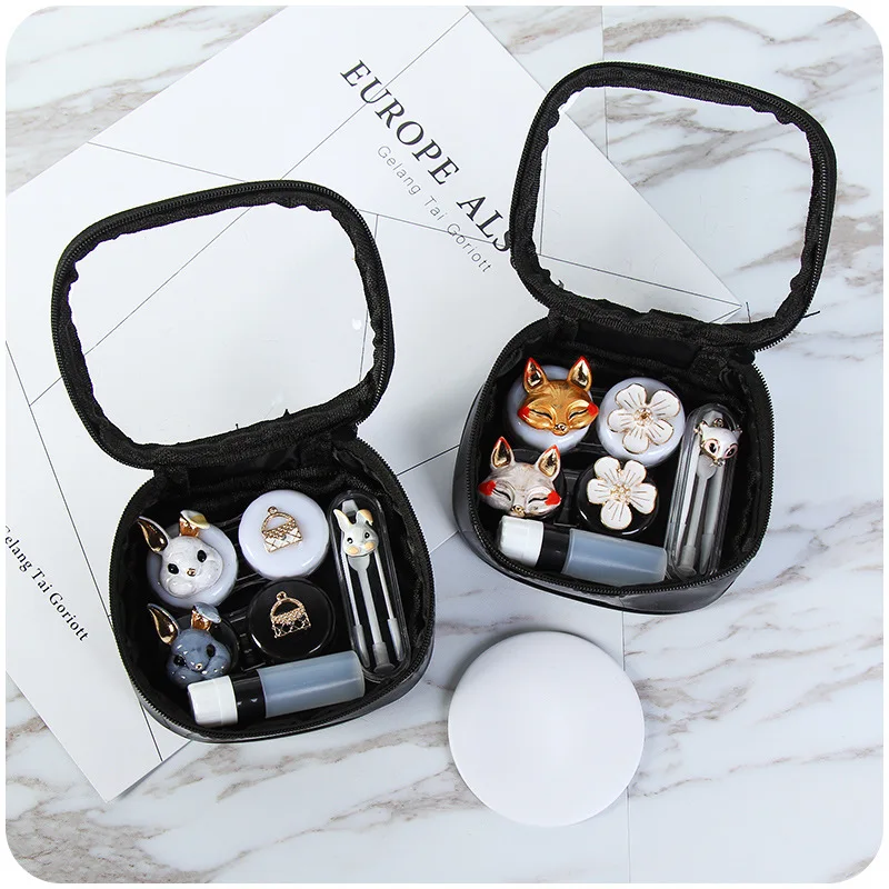 

Fashion Luxury Contact Lens Case Color Travel Lens Box Cute Animal Contact Lenses Case With Mirror