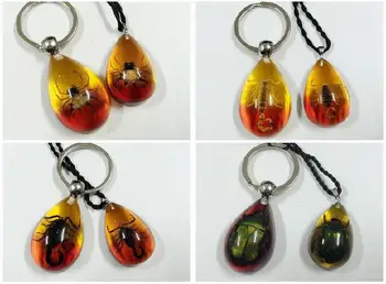

Free Shipping 4 PAIR Real Perfect FINE Scorpion Spider Green Beetle Pendant Keychain