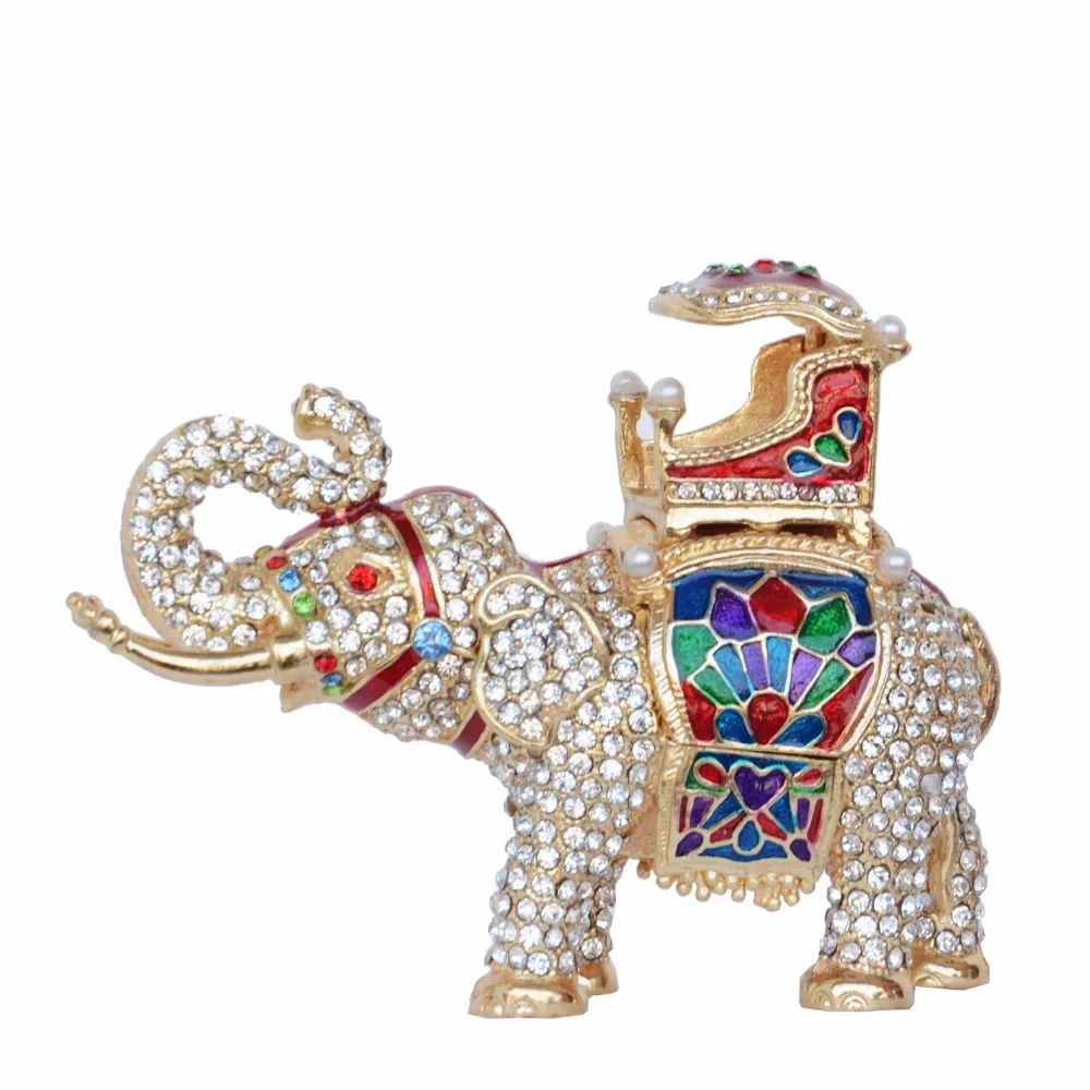 

Bling Crystal Jeweled Elephant Treasured Trinket Box Metal Jewellery Box Pewter Ornament Elephant Figurines Statues Novelty Gift