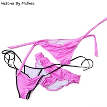 Женское бикини стринги дерзкое нижнее белье бикини фиолетовый купальник сексуальные тайные стринги бразильские бикини
