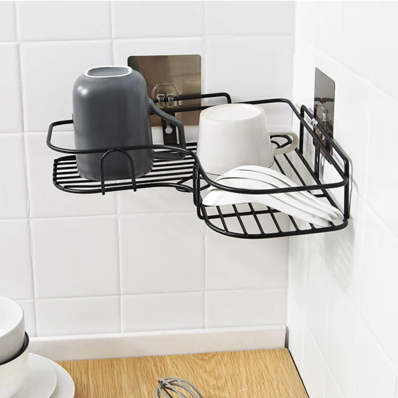 Bathroom tripod rack restroom bottle racks box holder seasoning cans shelf free punch corner rack wall suction kitchen storage Bathroom tripod rack restroom bottle racks box holder seasoning cans shelf free punch corner rack wall suction kitchen storage