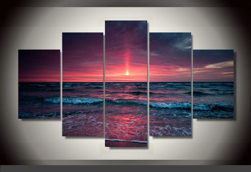 

Art Abstract Indoor Decor 20x35cmx2,20x45cmx2,20x55cm Sunset beach canvas print in 5 pieces