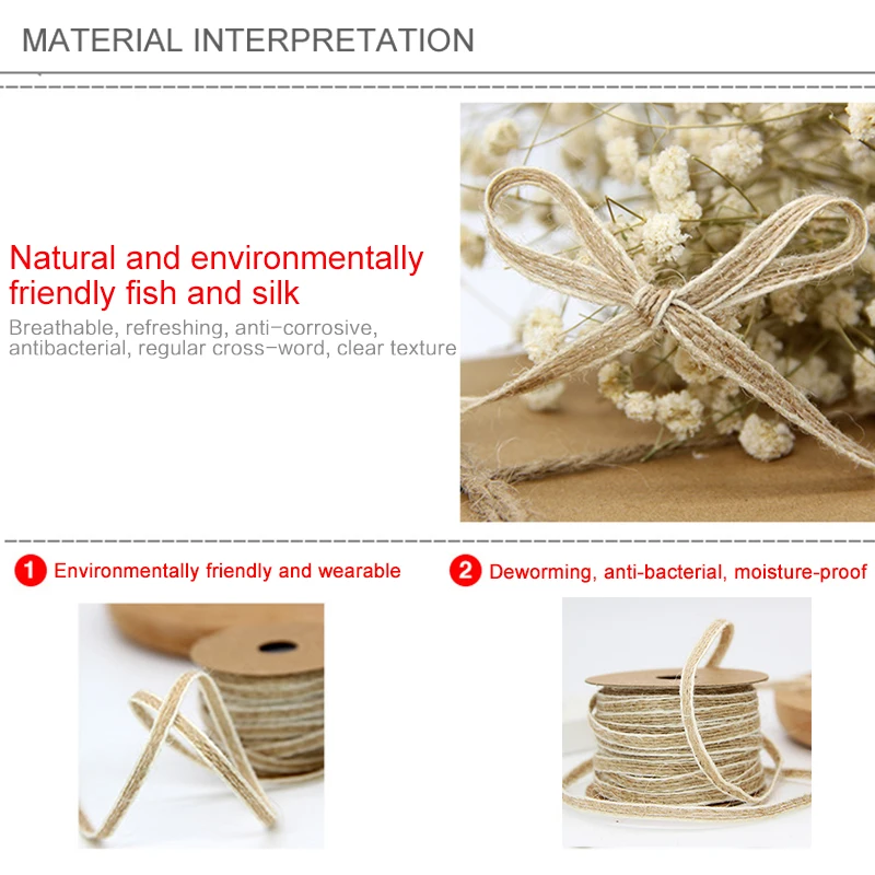 10M Jute Twine Burlap Rolls Hessian Ribbon Hemp Rope Party Wedding Gift Wrapping Cords Thread DIY Scrapbooking Craft Decor