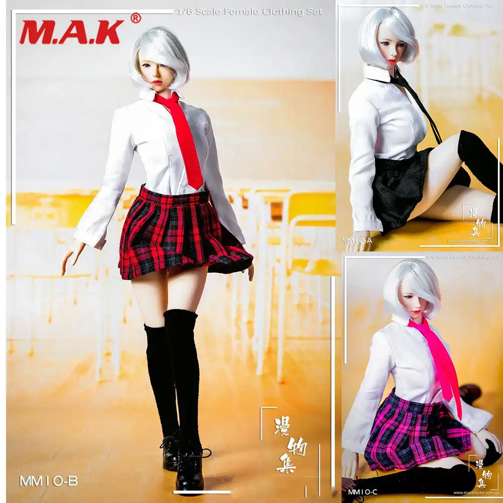 1//6 Student Uniform Shirt Skirt Set for 12/" Action Female Body Clothes Black