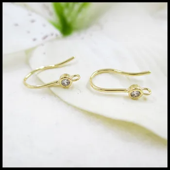 

4PCS 14MM 24K Gold Color Brass Earrings Hooks with Zircon High Quality Diy Jewelry Findings Accessories