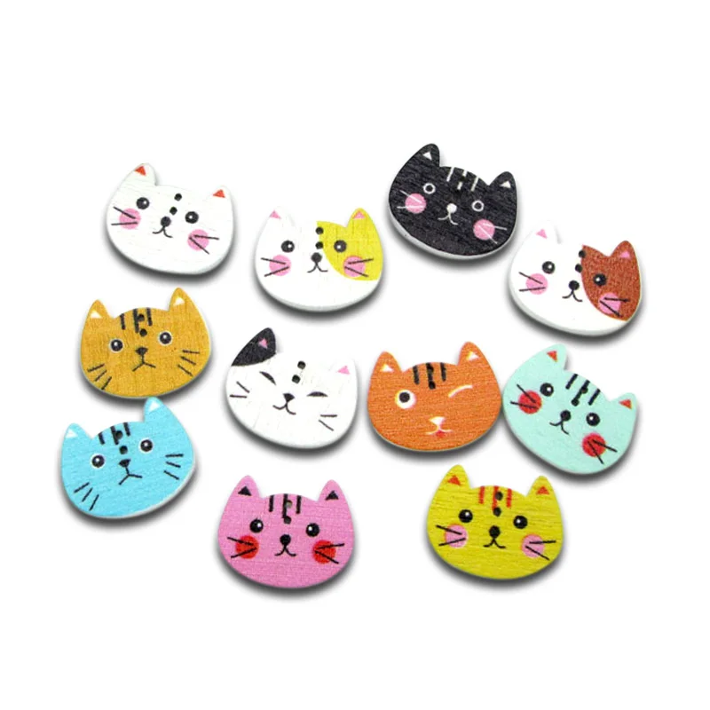

100pcs Mixed 20x16mm Cat Wooden Buttons For Clothing Needlework Scrapbooking Wood Botones Decorative Crafts Diy Accessories