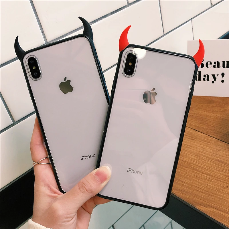 Акриловый чехол для телефона SUYACS Hot Devil Horn для iPhone XR XS Max 6 6S 7 8 Plus X прозрачный мягкий IMD Графический чехол для задней панели телефона