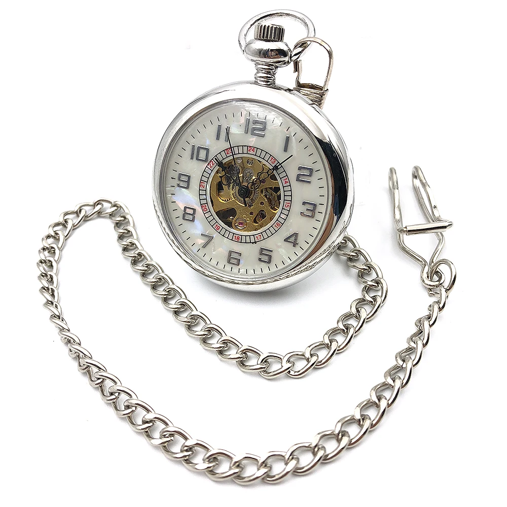 Open Face Silver Tone Skeleton font b Steampunk b font Arabic Number Dial Hand Wind Mens