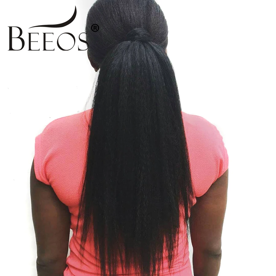 Beeos курчавые прямые волосы на шнурках 13*6 человеческие парики для женщин черный цвет Remy бразильский кружевной парик сорвал с волосами