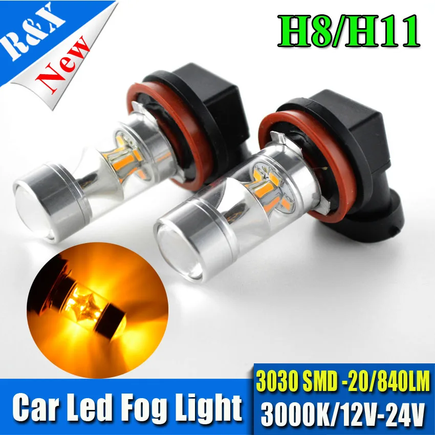 

Pair 12V 24V 100W Car H11 Led Headlight Bulbs Amber H8 LED Fog Light Bulb 840LM HeadLight Turn Signal Light Lamp Bulb