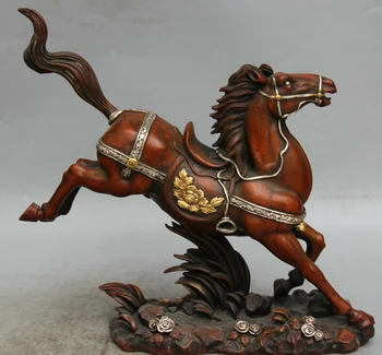 

FREE SHIPPING S1901 11 China Purple Bronze Gild Silver run success Zodiac Year Horse flower Statue
