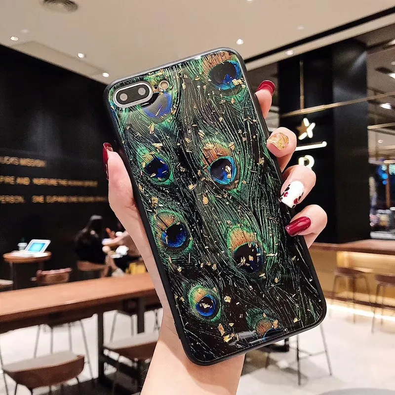 

Applicable For IPhone 7 8 Plus 6s Gold Foil Peacock Cover Case For IPhone XS X 6 6s 7 8 Plus Epoxy Glossy Soft TPU Phone Case