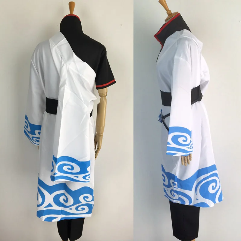Coshome Gintama Sakata Gintoki Cosplay Costumes Halloween Party Dress For Men Kimono Clothing Set With White Short Wigs  (3)