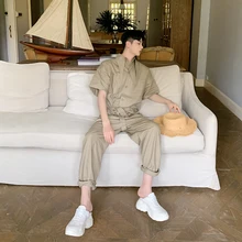 Мужские уличные комбинезоны, брюки для влюбленных, одежда для мужчин, летние, уличные, хип-хоп, Повседневный, короткий рукав, комбинезон, брюки карго