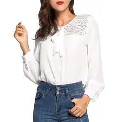 Для женщин Шифоновая блузка 2018 новый бренд леди летняя кружевная блузка свободные топы с длинными рукавами рубашка блузка рубашка # G23