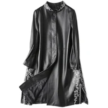 YOLANFAIRY, женская кожаная куртка из овечьей кожи, женские куртки с вышивкой, весенне-осенние HQ18-ZYZ8114A MF191