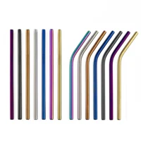 Mini pajitas cortas de acero inoxidable para zumo de frutas, pajitas de Metal de arcoíris de 160mm, rectas, reutilizables, 4 pajitas, 1prush - Imagen 2
