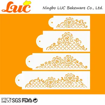 

LUC 4pcs Vintage Floral Lace Cake Stencils Netting Cakes Decorating Tools Cake Stencils Set template Side Cookie Stencils