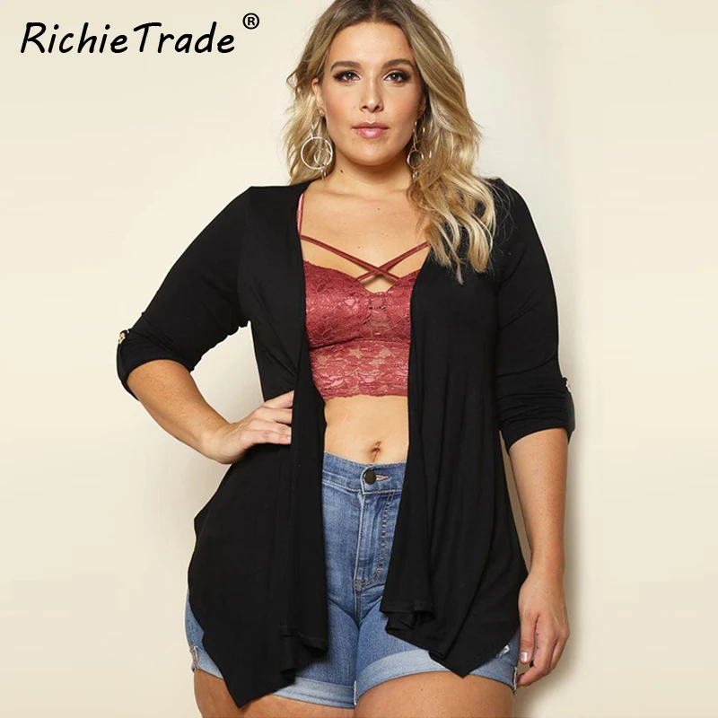 Richietrade сплошной черный Для женщин куртка нерегулярные с длинным рукавом Для женщин S Кардиганы для женщин Куртки Новинка 2017 года плюс