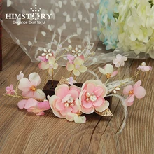 HIMSTORY Pretty Pink Feather Flower Hairband Bridal Headband Handmade Wedding Tiara Accessories Hair Jewelry Women Hairwear