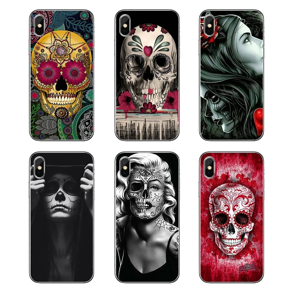 Прозрачные мягкие чехлы для Nokia 2 3 5 6 8 9 230 3310 1 7 Plus Sugar Skull dark pink Flower Tattooed | Мобильные