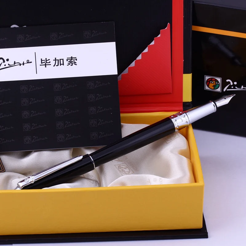 Picasso Pimio 605 Luxury Black and Silver Clip 0.5mm Iridium Nib Metal Fountain Pen with Diamond on the top Inking Pens for Lady Picasso Pimio 605 Luxury Black and Silver Clip 0.5mm Iridium Nib Metal Fountain Pen with Diamond on the top Inking Pens for Lady