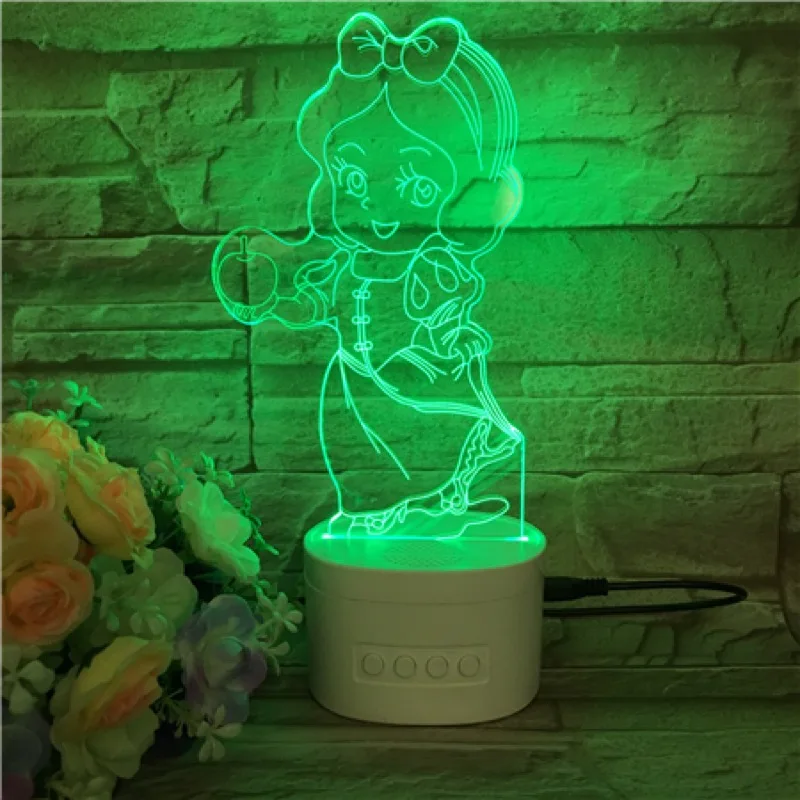 Usb светодиодный 3d-ночник Мультфильм Принцесса Королева Эльза Белоснежка Русалочка Микки фигурка медведя автономный bluetooth-динамик 3d лампа
