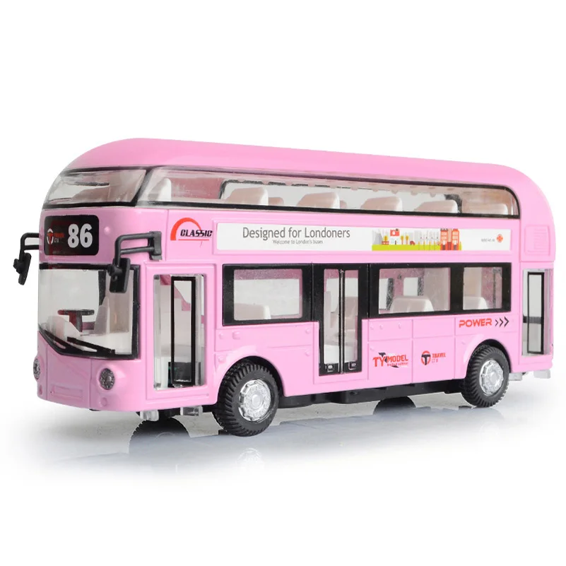 Сплав Лондон автобус Двухэтажные Автобусные фары и музыка открытый дизайн металлический автобус литой автобус дизайн для Londoners игрушки для детей - Цвет: Pink