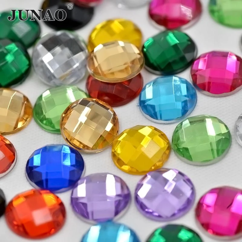 JUNAO 10mm Mix Color Crystal Rhinestones Acrylic Flat Back Gems Strass Applique Round Beads Non Sewing Stones for Crafts | Дом и сад