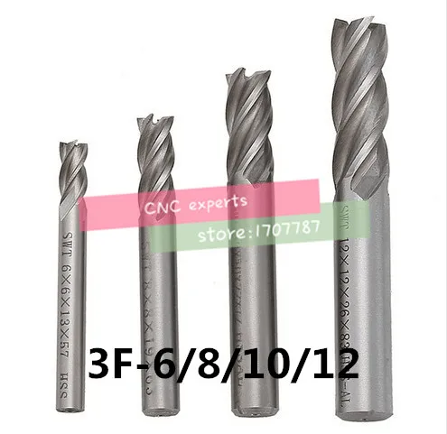 

4 Pcs Milling Cutter End Mill CNC Tools HSS Diameter 6/8/10/12mm 3 Blades Flute Straight Shank Tools