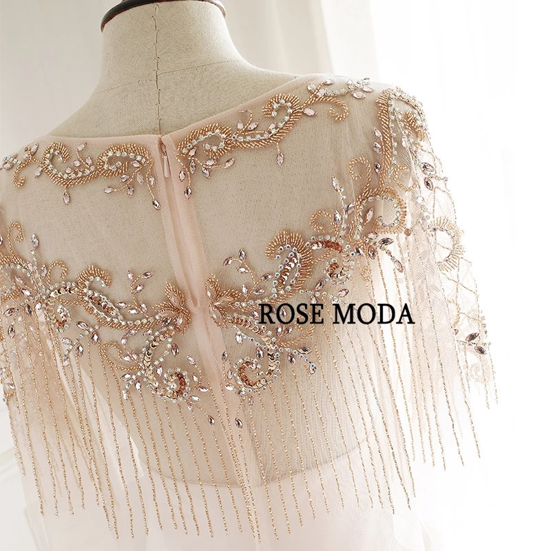 Розовое Moda розовое золото с юбкой-годе украшенное кристаллами бисером свадебное платье с Короткий плащ Boho свадебный наряд