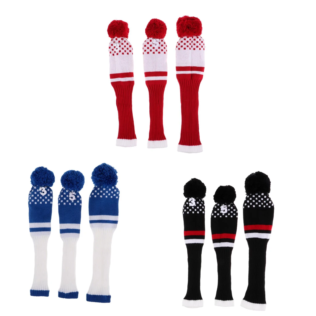 Bundle of 9 Golf Club Driver Knitted Headcover Pom Pom Golf Head Covers Protective Set Driver Fairway Wood #1 #3 #5